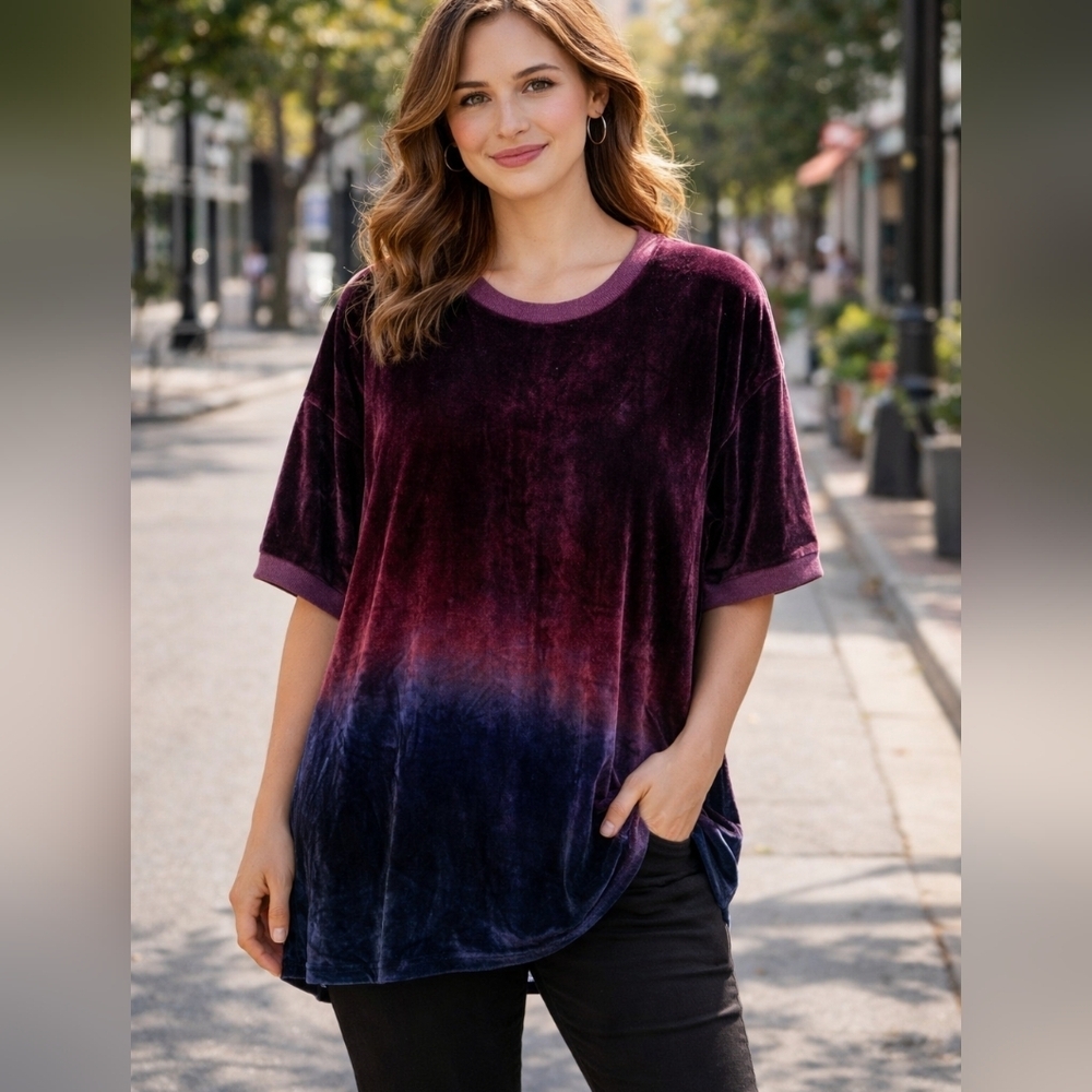 Johnny Was The Velvet Tee oversized fit a purple and blue ombré colorway small